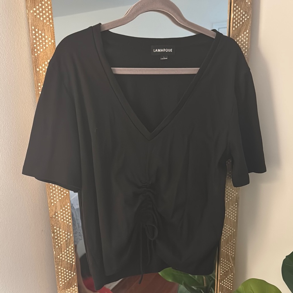 LAMARQUE Elegant Black V-Neck Short Sleeve Top